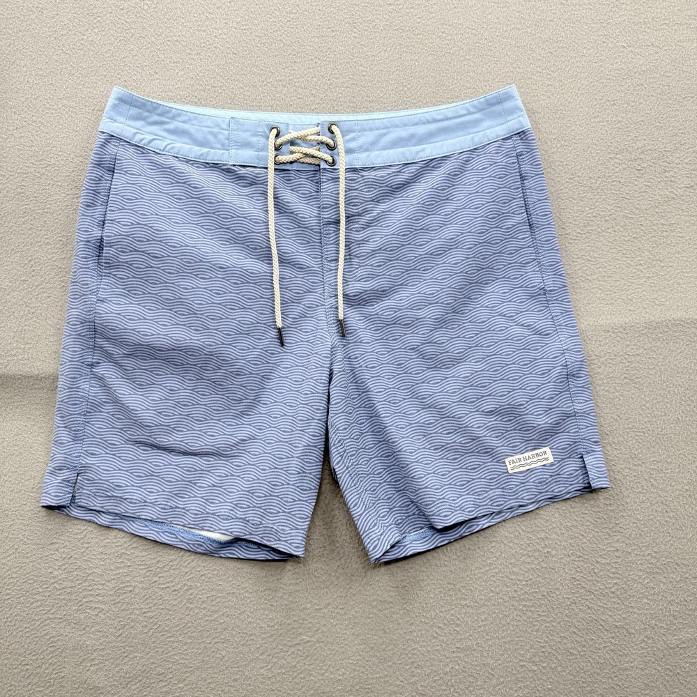 Fair Harbor Board Shorts Mens 34 Blue Wave Print Swim Trunks Quick Dry Stretch
